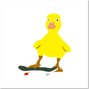 Cute yellow duck likes playing skateboard Posters and Art